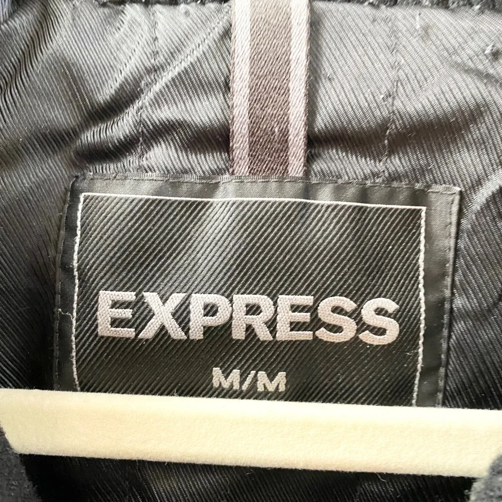 EXPRESS Mens Bomber Jacket‎ Black Wool Blend Zip Front Pockets M Medium